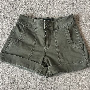 Sanctuary Olive High-Waist Roll-Cuff Shorts